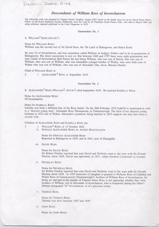 Descendants of William Ross of Invercharron