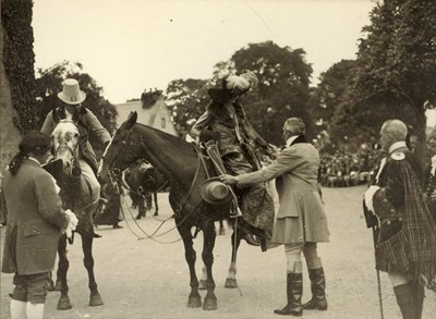 Lady performer dismounting from horse Pageant 1928