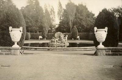 Formal garden with ornamental fountain