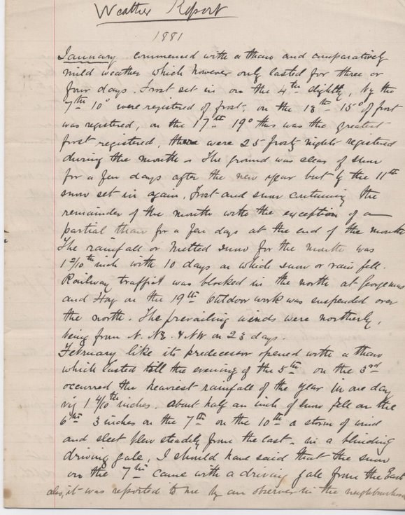 Sutherland weather report for 1881