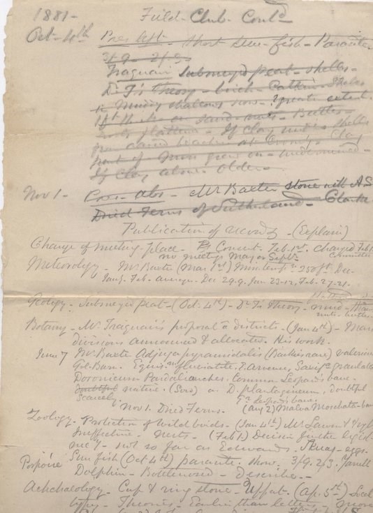 Notes for Field Club annual report 1881