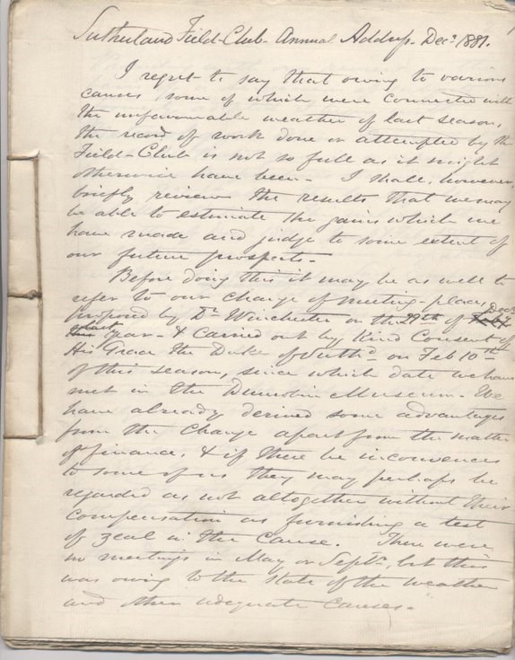 Sutherland Field Club Annual Address Dec 1881
