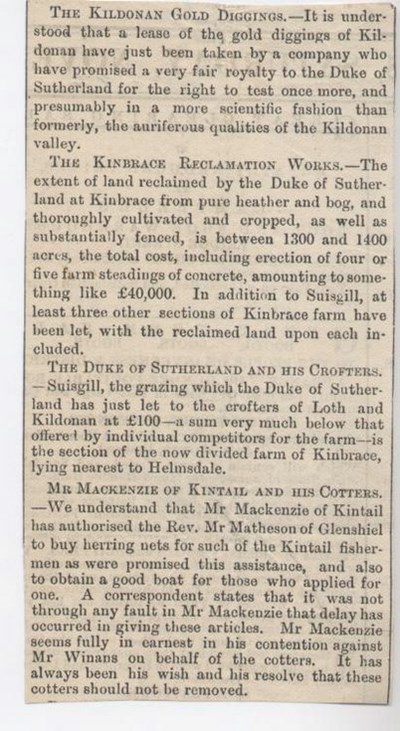 Kildonan gold diggings et al 1882