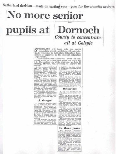 No more senior pupils at Dornoch 1959 controversy
