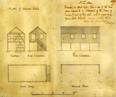 Architect's plans for Grants Joiner's Yard workshop 1905