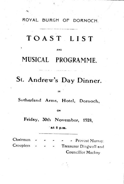 St Andrews Dinner 1928 Toast List and Music Programme