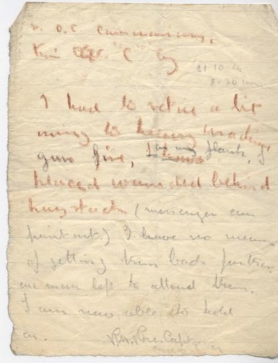Last communication of Capt Rose 21 Oct 1914