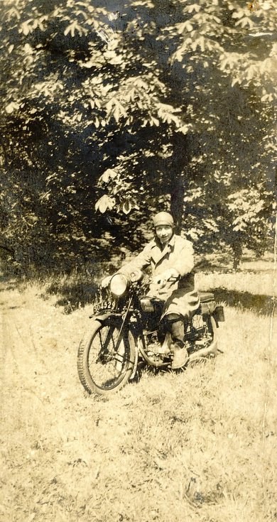 Kenneth Button Senior on motorcycle c 1930