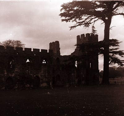 Silhouette view of castle ruins 