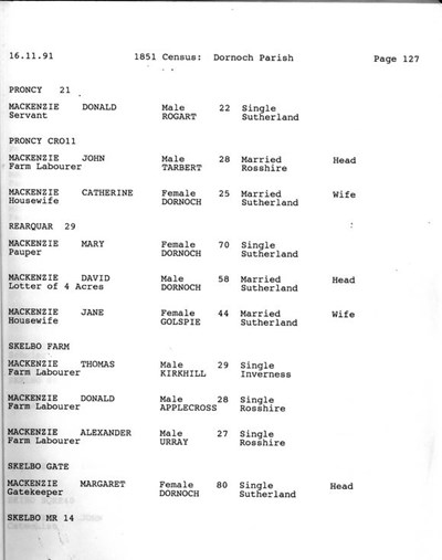 1851 Dornoch Parish Census Page 127