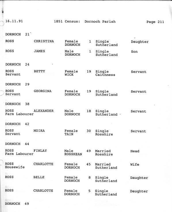 1851 Dornoch Parish Census Page 211