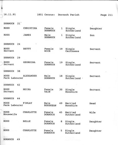 1851 Dornoch Parish Census Page 211