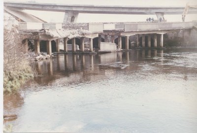 General view of the demolition of the old Mound Road Bridge