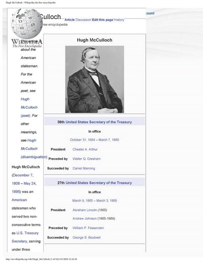 Biographical details of Hugh McCulloch