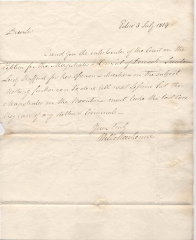 Letter re. location of prison ~ 1814