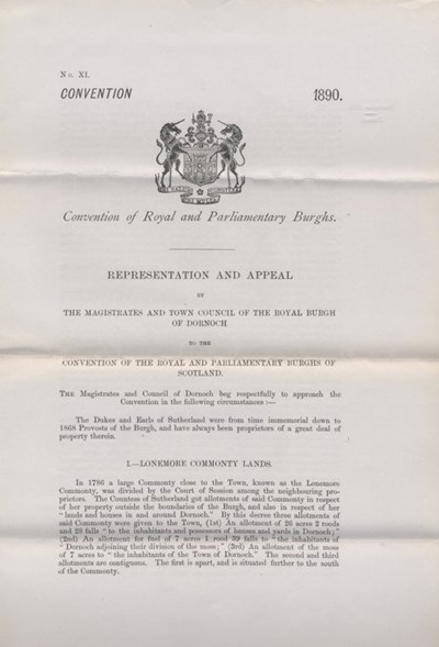 Representation by the Royal Burgh of Dornoch to the Convention of Royal Burghs ~ 1890
