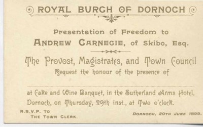 Invitation to Andrew Carnegie's Freedom Ceremony ~ 1899