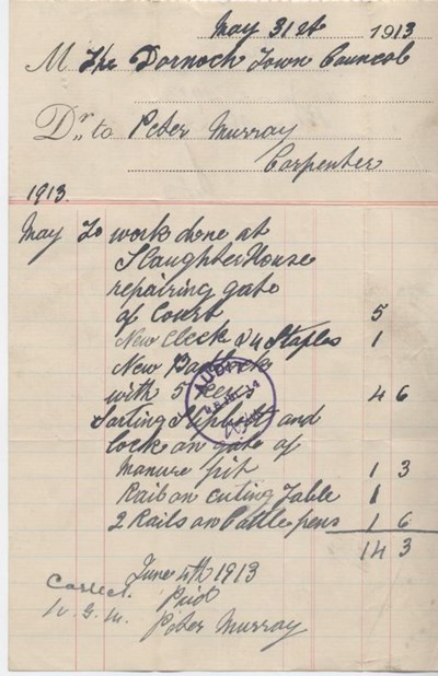 Bill for repairs at slaughterhouse ~ 1913