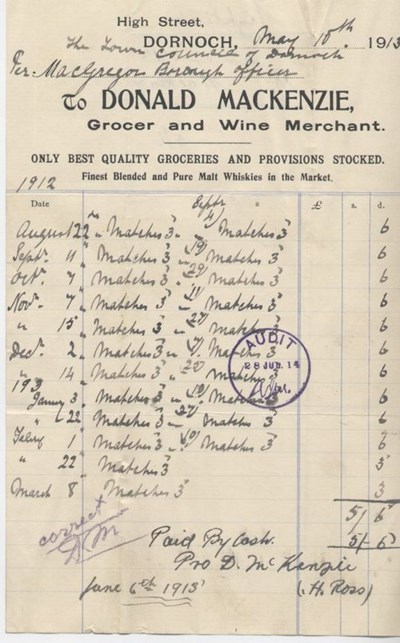 Bill for matches ~ 1913