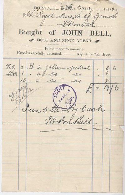 Bill for petrol for lamps ~ 1913