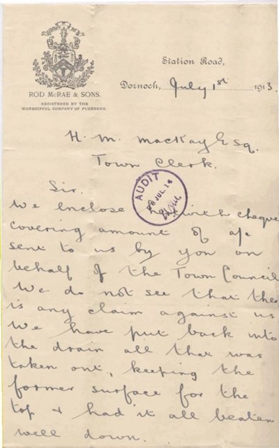Letter re dispute over road repair ~ 1913