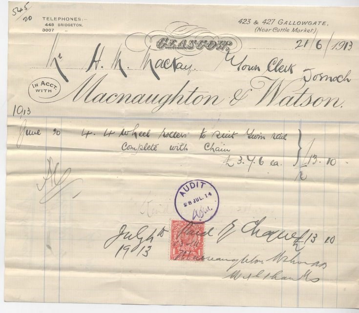 Bill from Macnaughton & Watson, Glasgow ~ 1913