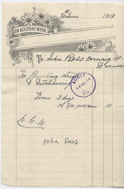 Bill for street cleaning ~ 1913