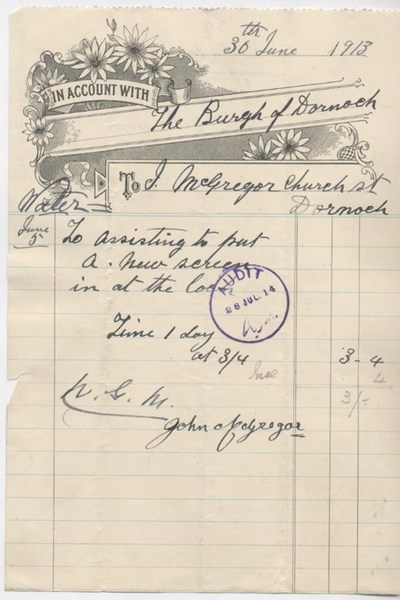 Bill for work on water supply ~ 1913