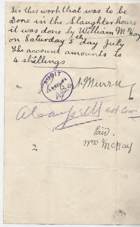 Bill for work at slaughterhouse ~ 1913