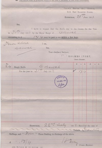 Bill for burgh maills (sic) ~ 1913