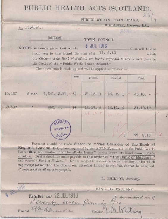 Bill for interest on Public Works Loan ~ 1913