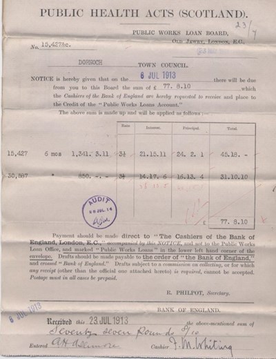 Bill for interest on Public Works Loan ~ 1913