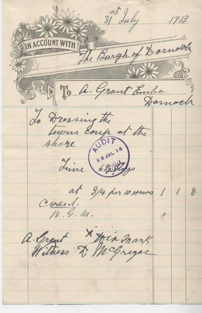 Bill for work at shore ~ 1913