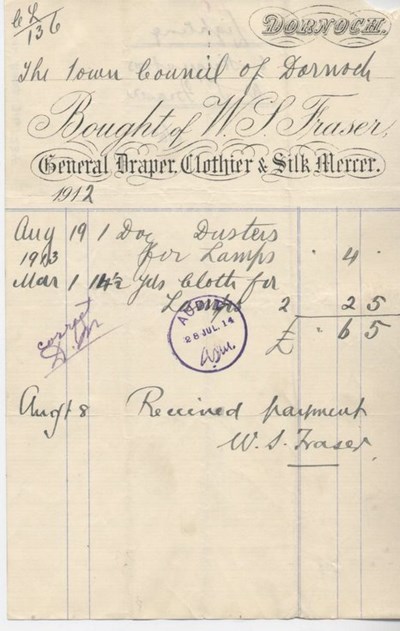 Bill for cloth for lamps ~ 1912 / 1913