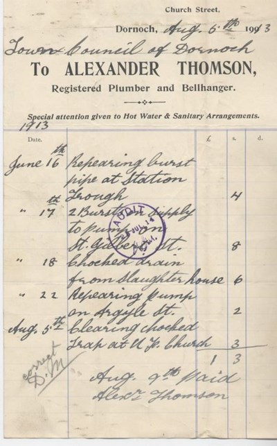 Bill for repairs to pumps etc. ~ 1913