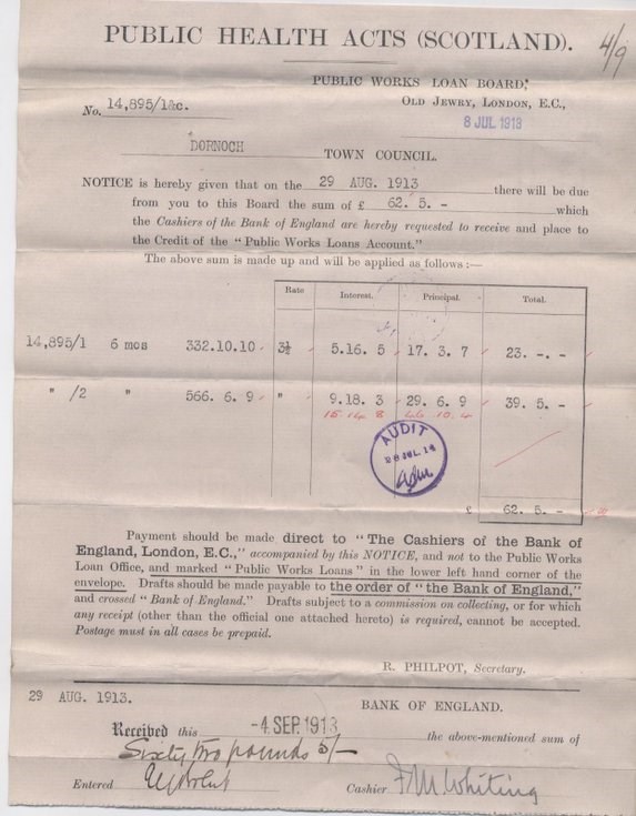 Bill for interest on Public Works Loans ~ 1913