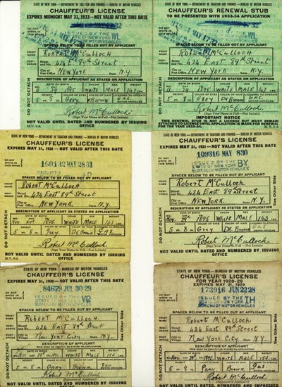 1928-32 New York Drivers Licences Robert McCulloch