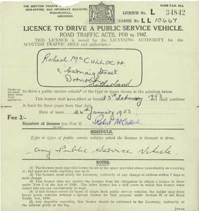 1953 ScottishTraffic Area Drivers Licence Robert McCulloch