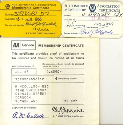 Automobile Association Membership cards Robert McCulloch