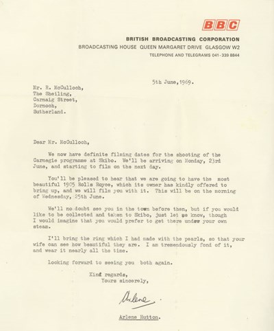 BBC letter 1969 reference Carnegie TV film