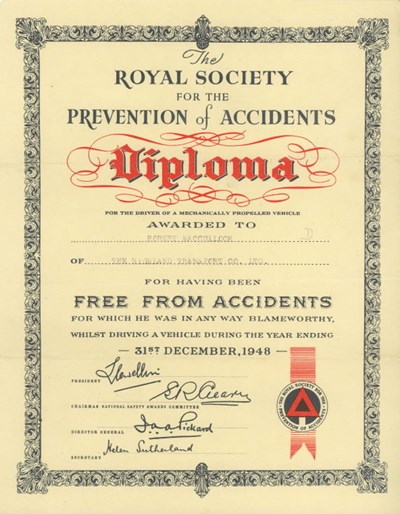 Royal Society for the Prevention of Accidents Diploma 1948