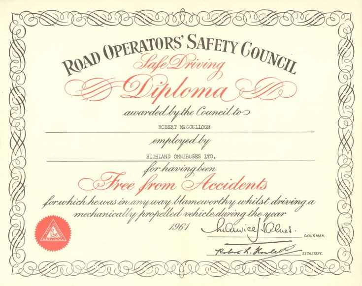 Road Operators' Safety Council Safe Driving Diploma