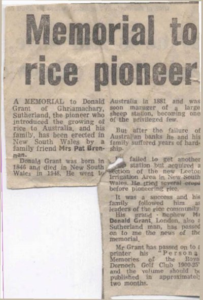 Memorial to rice pioneer