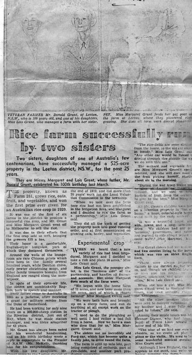 Newspaper article 'Rice farm successfully run by two sisters'