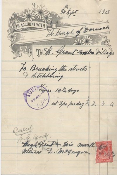 Bill for street cleaning 1913