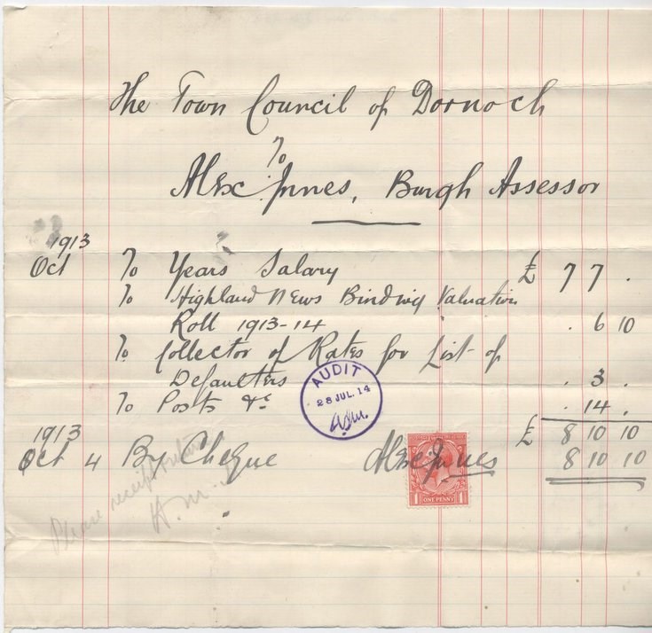Bill for burgh assessor's salary and expenses 1913