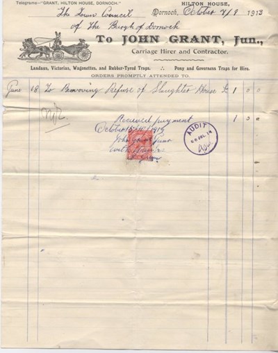 Bill for removal of refuse from slaughterhouse 1913