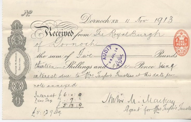 Receipt for interest 1913