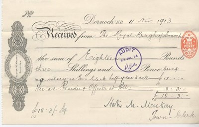 Receipt for town clerk's salary 1913
