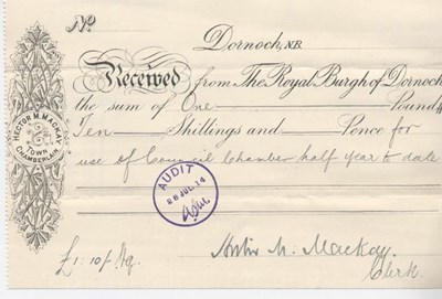 Receipt for use of council chamber 1913